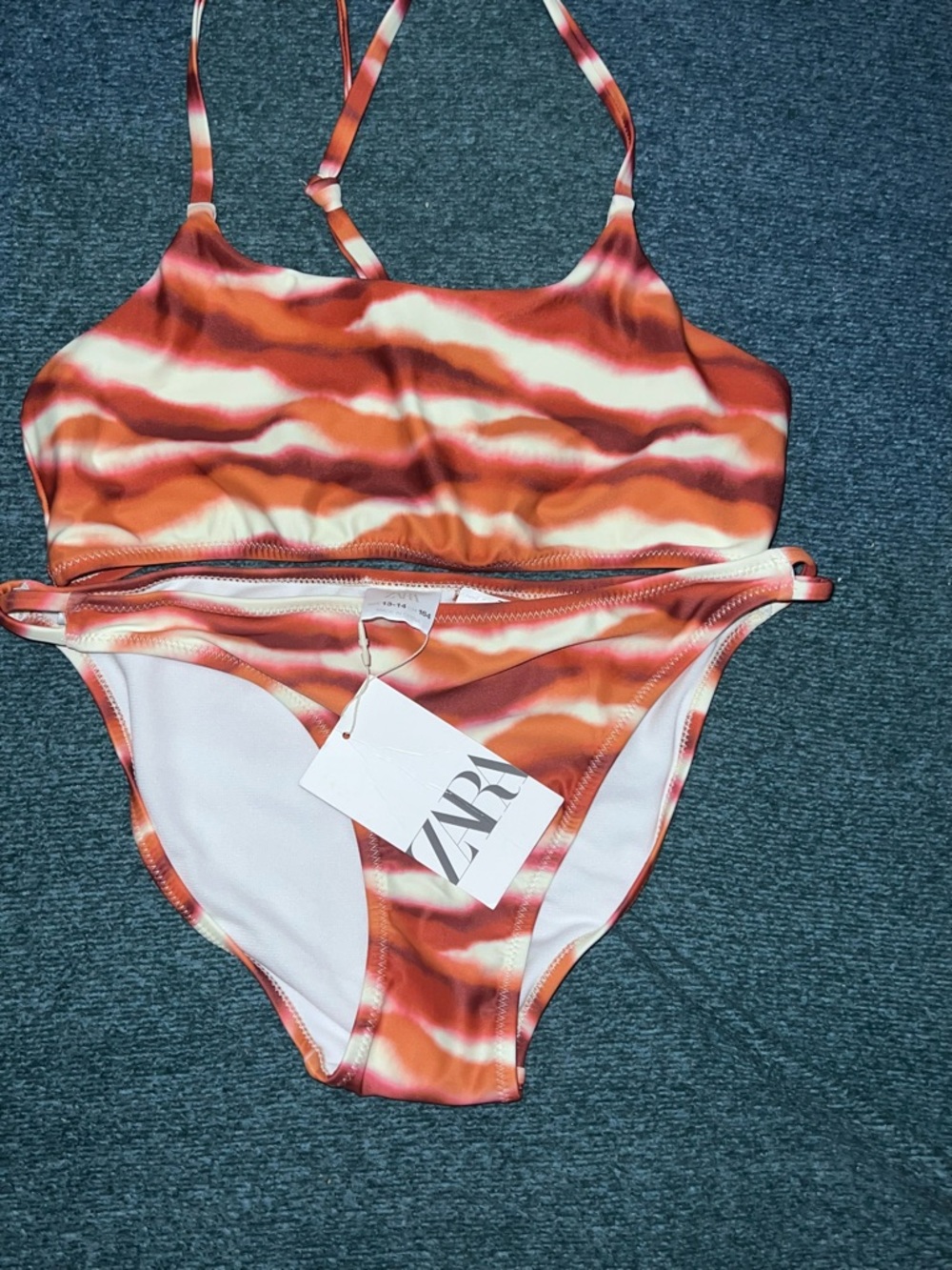 Zara Orange and White Wave-Stripe Kids Two-Piece Bikini